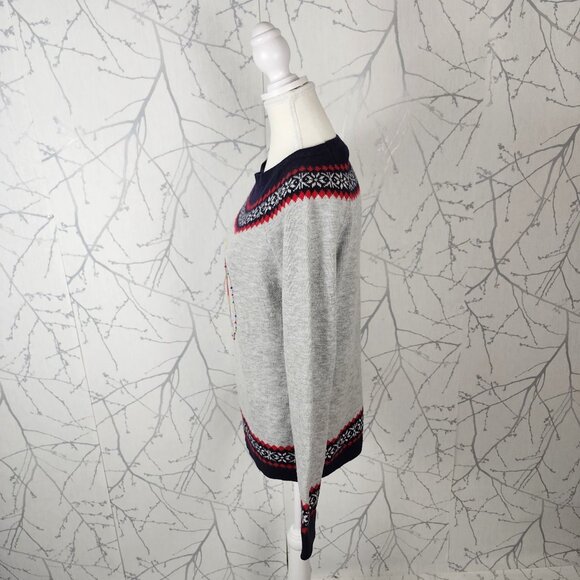 Talbots Fairisle Holiday Bird 30% Wool Knit Crewneck Sweater - Picture 3 of 6